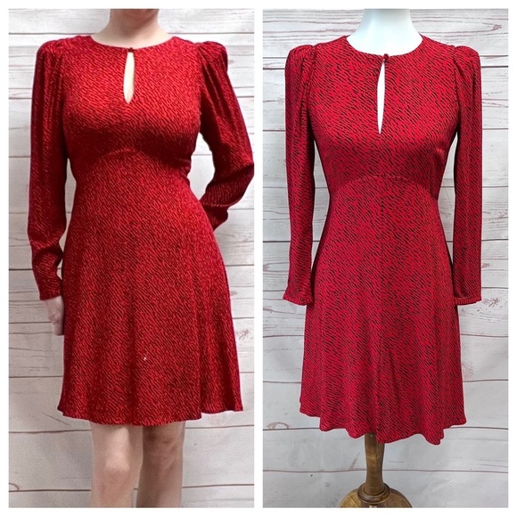 NWT Banana Republic Red Zebra Tiger Stripe Keyhole Puff Sleeve Skater Dress - Picture 1 of 9